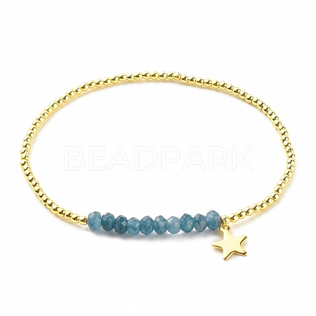 Natural Malaysia Jade(Dyed) Round Beaded Stretch Bracelet with 304 Stainless Steel Star Charms BJEW-JB08059-03-1