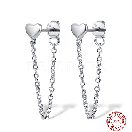 Rhodium Plated 925 Sterling Silver Heart Stud Earrings QG1796-2-1