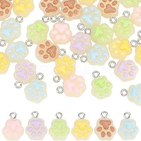 48Pcs 8 Colors Translucent Resin Paw Print Pendants CRES-AR0001-31-1