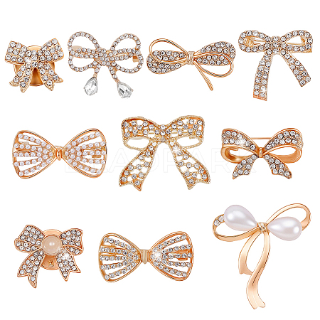 10Pcs 10 Styles Bowknot Shape Alloy ABS Plastic Pearl & Rhinestone Brooches for Backpack Clothes JEWB-GA0001-42-1