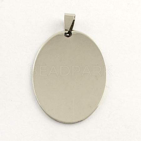 Non-Tarnish 201 Stainless Steel Oval Stamping Blank Tag Pendants LS-STAS-S030-11-1