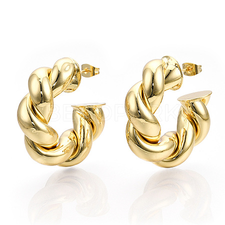Brass Twist Round Stud Earrings EJEW-P214-14G-1