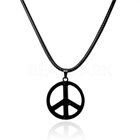 Stylish Stainless Steel Peace Sign Pendant Necklace Hip-hop Leather Necklace Jewelry PC5698-3-1