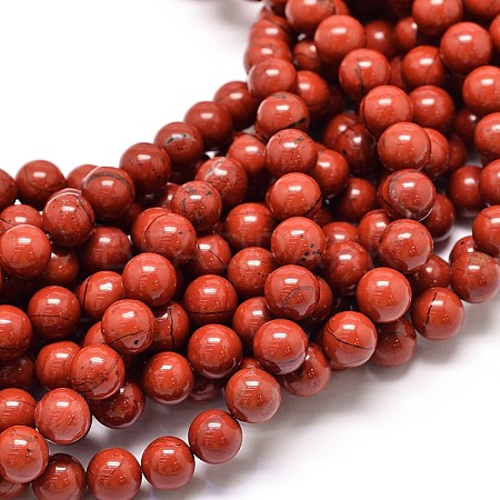 Grade A Natural Red Jasper Bead Strands G-P075-36-8mm-1