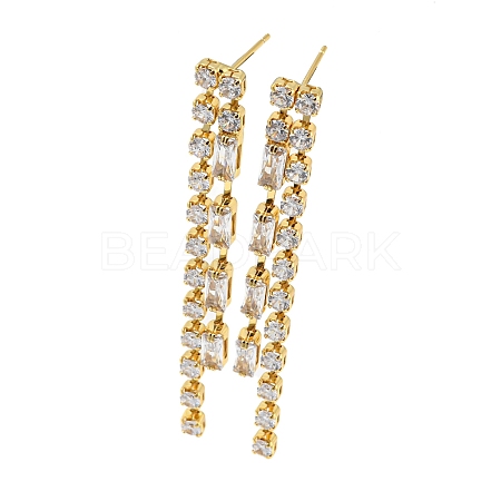 Rectangle Rack Plating Brass Micro Pave Cubic Zirconia Dangle Stud Earrings for Women EJEW-F326-14G-1