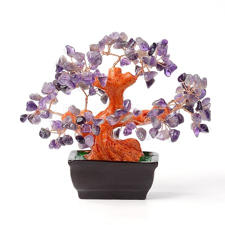 Natural Amethyst Chips Money Tree Bonsai Display Decorations DJEW-B007-08D-1