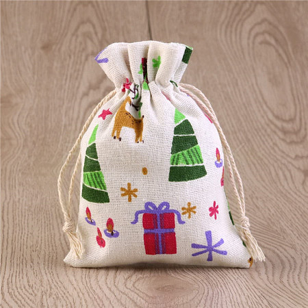 Christmas Theme Linenette Drawstring Bags LS-CON-PW0001-077A-1