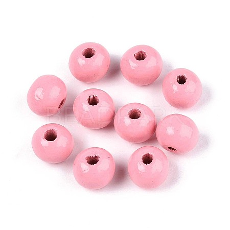Spray Painted Round Natural Schima Wood Beads WOOD-A018-8mm-06-1