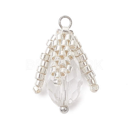 Glass Seed Beaded Bud Pendants PALLOY-MZ01096-02-1