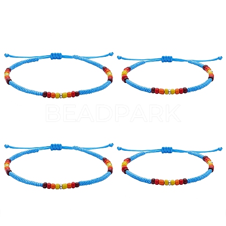 4Pcs 4 Style Glass Seed & Brass Braided Bead Bracelets and Anklets Set SJEW-SW00003-04-1
