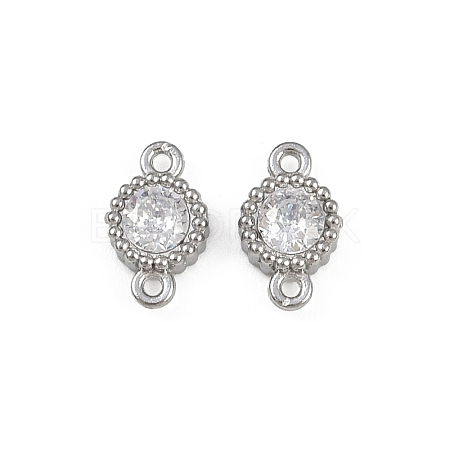 304 Stainless Steel Pave Clear Cubic Zirconia Flat Round Links Connector Charms STAS-F322-12P-1