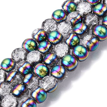 Electroplated Crackle Glass Beads Strands EGLA-N014-6mm-06-1