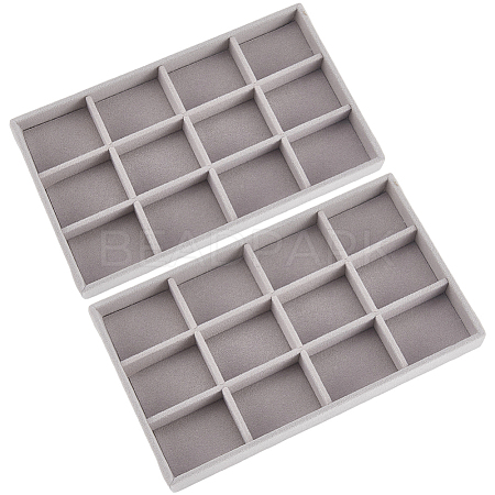 12 Grids Rectangle Wood Covered with Velvet Jewelry Trinket Display Trays AJEW-WH20054-062F-02-1