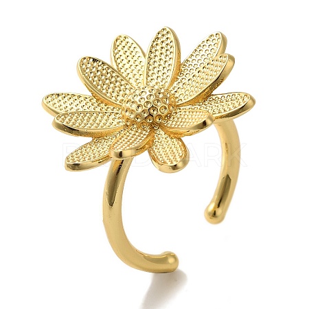 Flower Rack Plating Brass Cuff Rings for Women RJEW-G323-08G-1