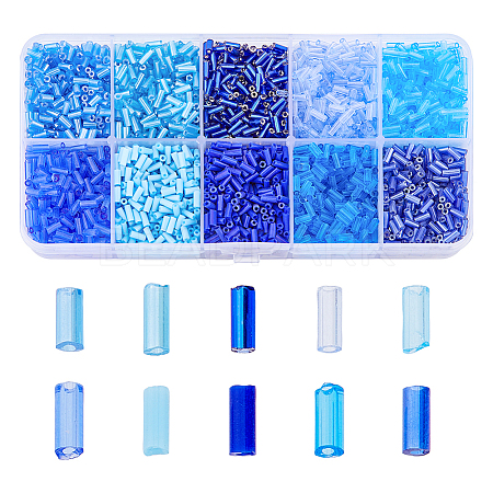 10 Colors Blue Series Transparent Colours Luster Glass Bugle Beads SEED-DC0001-07-1