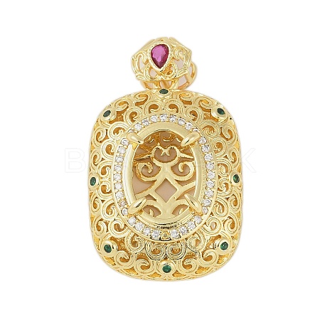 Oval Brass Micro Pave Cubic Zirconia Pendant Cabochon Settings KK-U026-17G-1