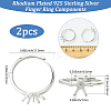 2Pcs Adjustable Rhodium Plated 925 Sterling Silver Finger Rings Components STER-BBC0008-60-2