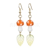 4 Pairs 4 Colors Mushroom Lampwork & Glass Leaf Dangle Earrings EJEW-TA00305-3