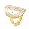 Oval & Moon 304 Stainless Steel Enamel Open Cuff Rings for Women RJEW-F166-29G-02-1