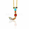 Golden Brass Micro Pave Cubic Zirconia Initial Pendants Necklaces NJEW-S069-JN002-J-1