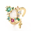 Colorful Rhinestone Heart with Cross Charm Open Cuff Ring RJEW-M142-12G-1