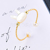 Natural Pearl & Shell Rabbit Open Cuff Ring RJEW-T026-09G-2