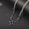 304 Stainless Steel Jet Rhinestone Star with Wings Choker Necklaces for Women FS-WG57FF6-01-2