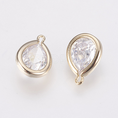 Brass Micro Pave Clear Cubic Zirconia Charms ZIRC-F081-10G-1