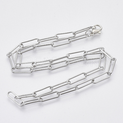 Brass Round Oval Paperclip Chain Necklace Making MAK-S072-05A-P-1