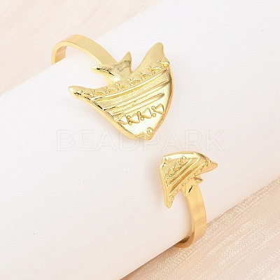 Marine Organism Brass Cuff Bangles for Women BJEW-D368-03K-G-1