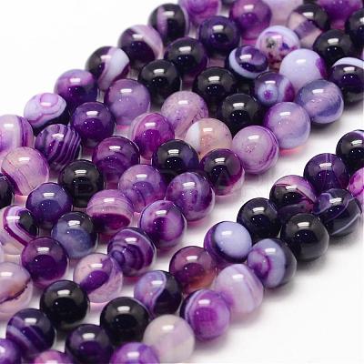 Natural Striped Agate/Banded Agate Bead Strands G-K155-A-6mm-11-1
