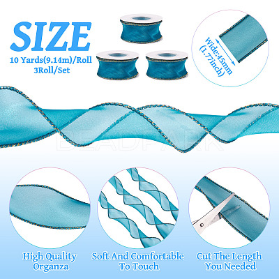 3 Rolls Polyester Organza Ribbons SRIB-TA0001-26B-1