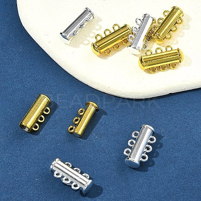 8 Sets 2 Colors 3-Strands Brass Magnetic Slide Lock Clasps KK-FS0001-60-1