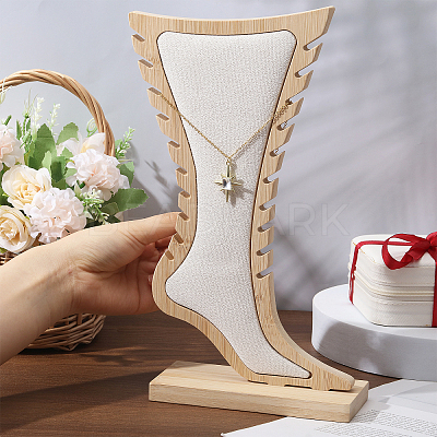 Foot Shaped Bamboo & Velvet Anklet Display Stands ODIS-WH0030-140B-1