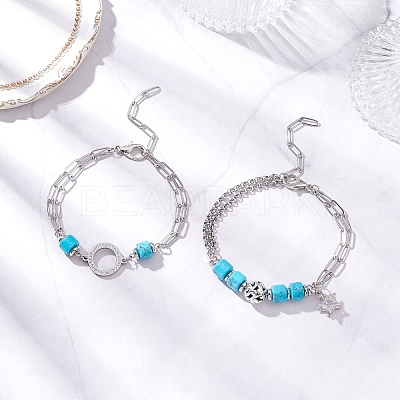 2Pcs 2 Styles 304 Stainless Steel Multi-layered Bracelets BJEW-JB12234-1