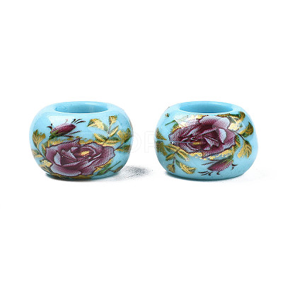 Flower Printed Opaque Acrylic Rondelle Beads SACR-S305-27-E03-1