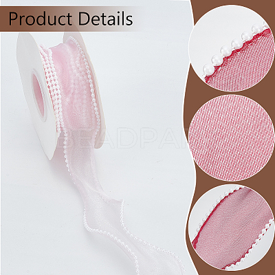 4 Rolls 4 Colors 5 Yards Organza Ribbon with Plastic Pearl Beads OCOR-WR0001-46-1