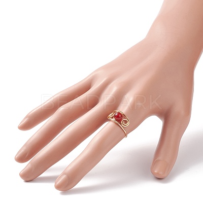 Round Natural Gemstone Braided Finger Ring RJEW-JR00502-1