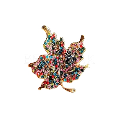 Maple Leaf Alloy Rhinestone Brooches PW-WG48F57-01-1