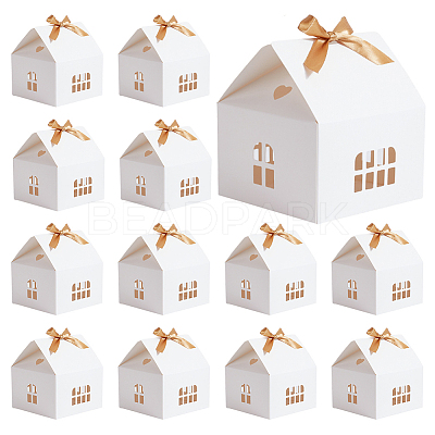 House Shaped Kraft Paper Folding Gift Box with Hollow Window and Ribbon AJEW-WH0166-88B-1