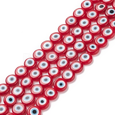 Handmade Evil Eye Lampwork Flat Round Bead Strands LAMP-L058-10mm-21-1