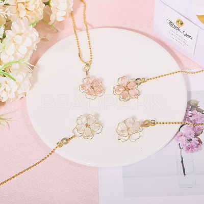 Flower Alloy Glass Charms Ceiling Fan Pull Chain Extenders HJEW-GL00012-1