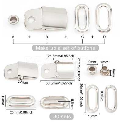 30 Sets Stainless Steel Peaked Cap Adjuster Kits FIND-BC0004-67P-1