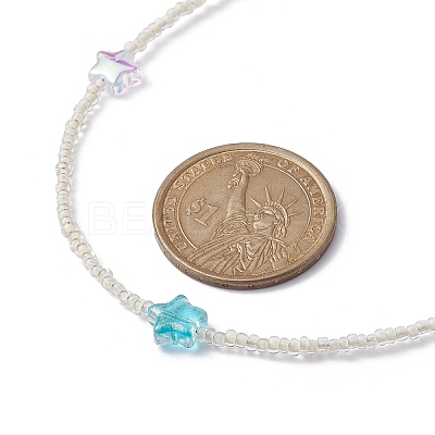 Glass Star & Seed Beaded Necklace NJEW-JN04364-1