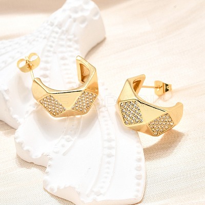 Brass Micro Pave Clear Cubic Zirconia Stud Earrings for Women EJEW-U056-05B-G-1