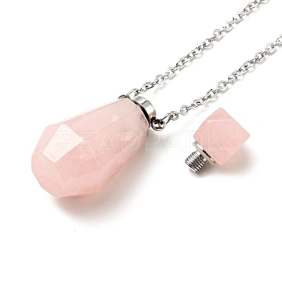 Openable Faceted Natural & Synthetic Mixed Stone Perfume Bottle Pendant Necklaces for Women NJEW-F296-03P-1
