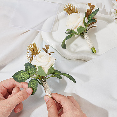 Silk Cloth Artificial Flower Boutonniere AJEW-DR0001-55D-1