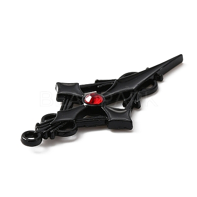 Siam Rhinestone Cross Pendant with Black Enamel ENAM-WH0001-06EB-02-1