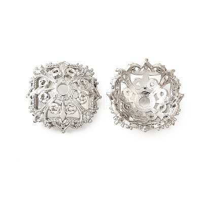 Flower Brass Clear Cubic Zirconia Bead Caps KK-V008-02P-1