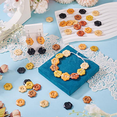 120Pcs 6 Colors 2-Hole Wood Flower Buttons BUTT-TA0001-40C-1
